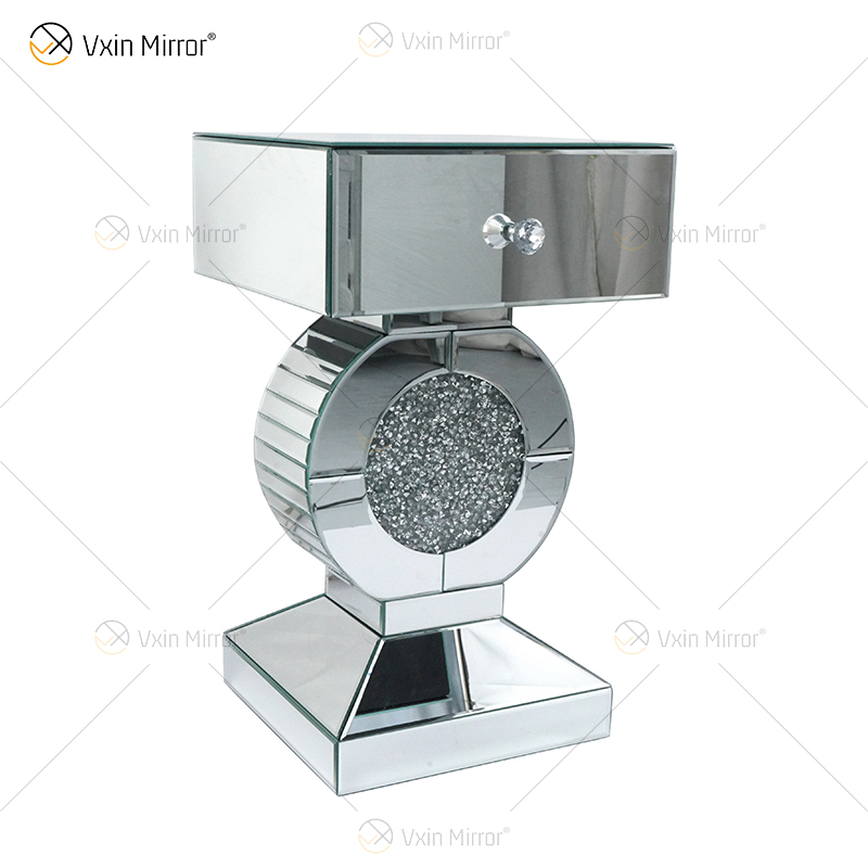 Factory Supply Vxin End Table WXF-157 Silver Crushed Diamond Mirror Side Table with Drawer