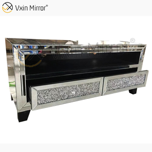 Vxin Mirror Furniture Modern Crushed Diamond Silver Mirror Fireplce TV Stands with 2 Door
