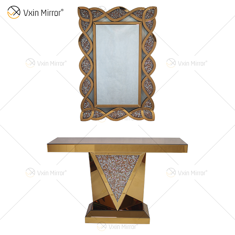 Vxin Modern Home Decor Crushed Diamond Mirrored Console Table Luxury