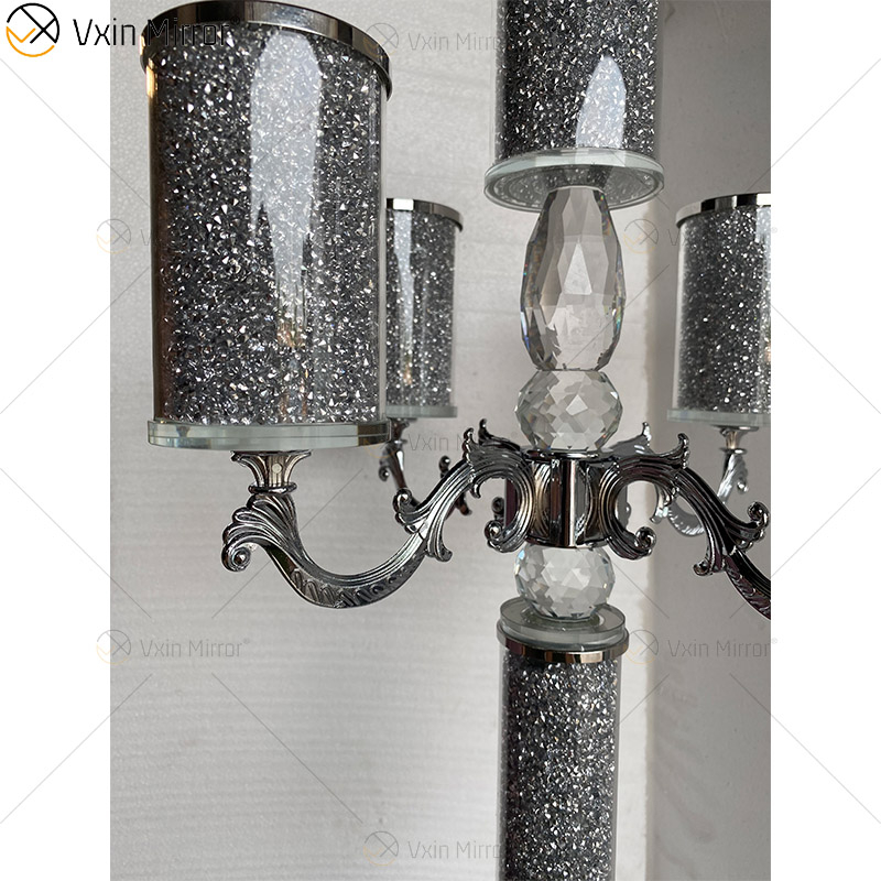 Customizable Name Modern Elegant VX-09 Silver Crystal 75 Light Mirrorr Candle Holder for Home Wedding