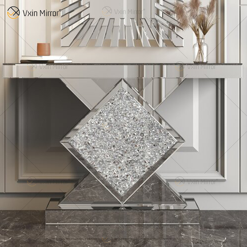 Wholesale Mirrored Console Table Crushed Diamond Crystal Hallway Entryway Table Console