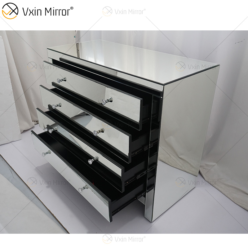 Glass Decor WXF-243 Silver Modern Mirored Cupboard Cabinet With Muti Drawers
