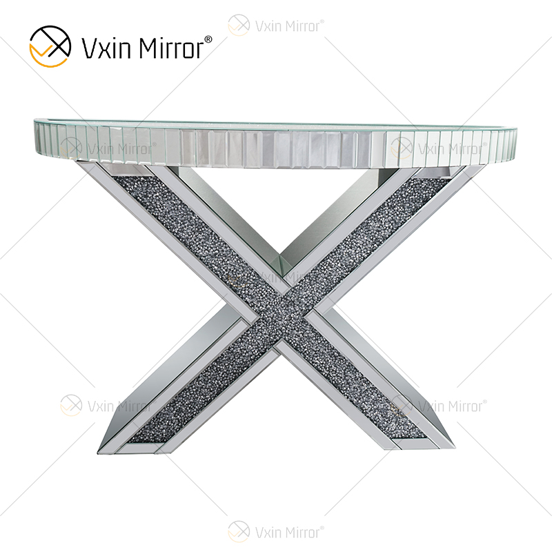 Elegant French Style Crushed Diamond Mirror Console Table