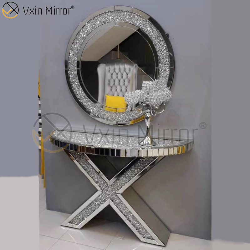 Elegant French Style Crushed Diamond Mirror Console Table