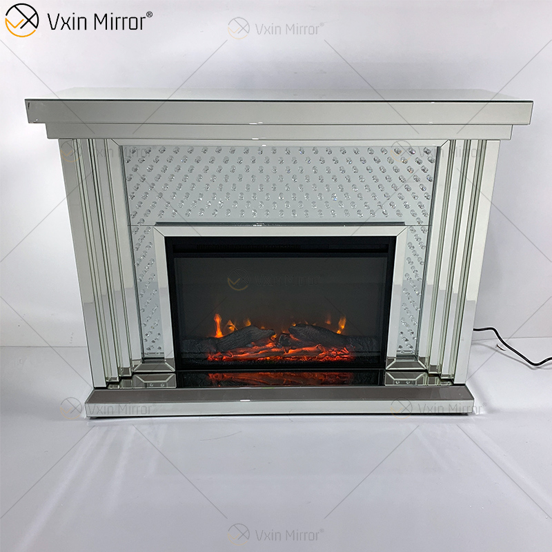 Modern WXWF-1096 Sparkle Electric LED Mirrored Crushed Crystal Mirror Fireplace