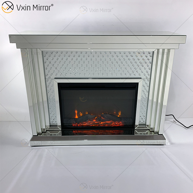 Modern WXWF-1096 Sparkle Electric LED Mirrored Crushed Crystal Mirror Fireplace
