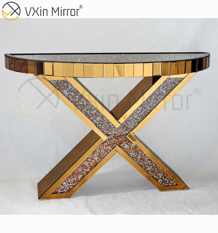 OEM Factory Supply WXWF-517 Mirrored X Shape Crushed Diamond Mirror Console Table