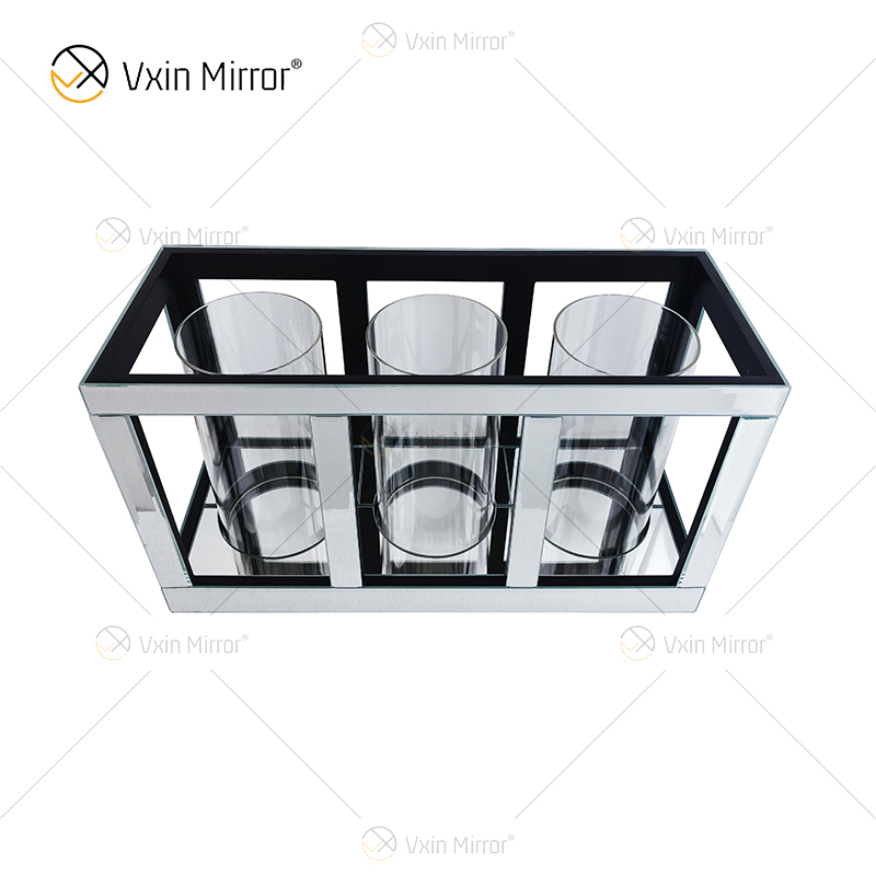 Meetart Crystal Clear Silver Mirror Glass Candle Holder with 3 Candle Light Tube Elegant Ideal for Home Decoration WXCH-65