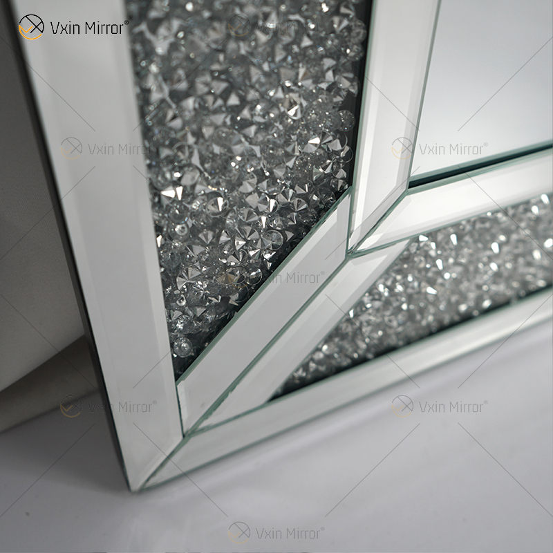 Rectangle Hot Design Vxin WXM-1761 Wall Decor Silver Crushed Diamond Wall Hanging Mirror