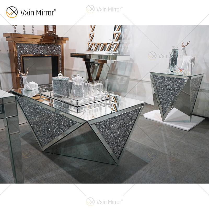 WXF-711-2 Unique Style Different Modern Design Glass Mirrored Coffee Table And Side Table