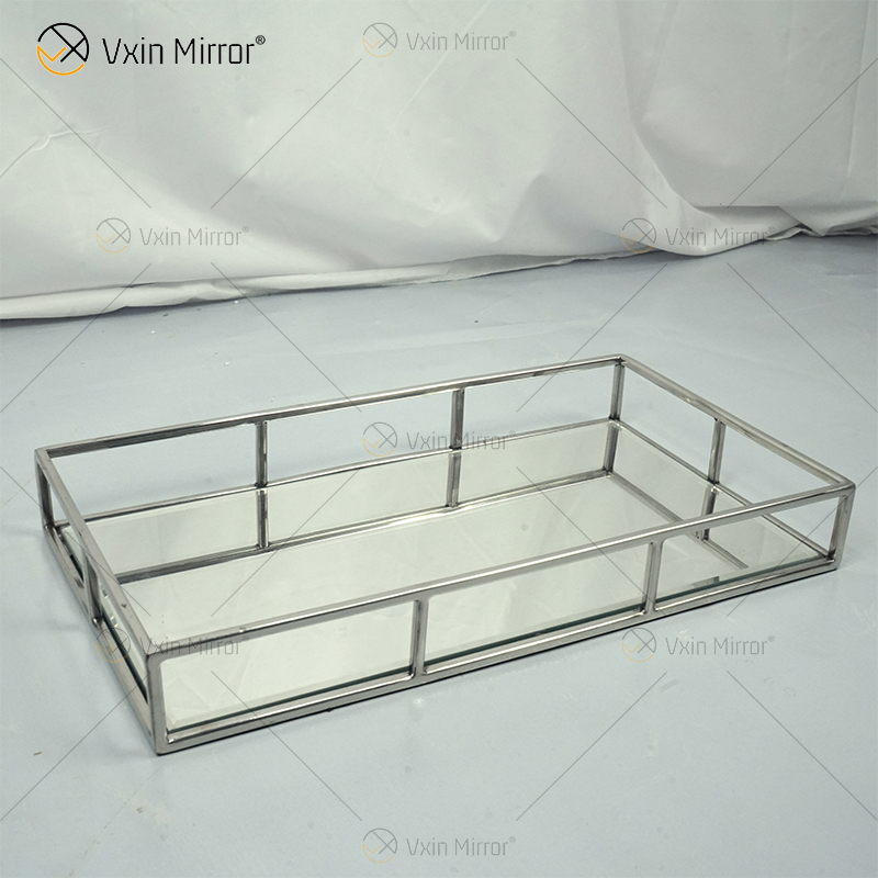 Hot Sell Vxin Mirror WXT-005 Modern Decor Silver Stainless Steel Frame Mirrored Tray 2 Size