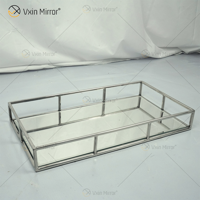 Hot Sell Vxin Mirror WXT-005 Modern Decor Silver Stainless Steel Frame Mirrored Tray 2 Size