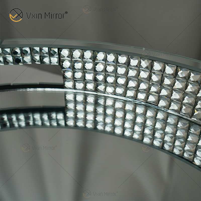 Elegant Decor Beads WXMT-017 Modern Crystal Silver Mirrored Round Tray