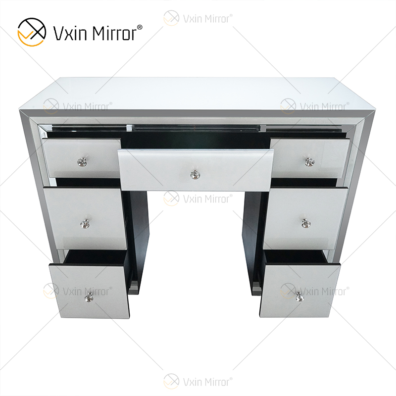 Hot Sell White Mirror Set WXF-792 Modern Silver Frame Dressing Table with Chair 7 Drawers