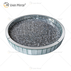 Hot Sale WXMT-015 Modern Decor Silver Crushed Diamond Mirrored Round Tray