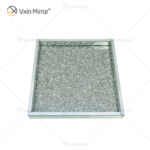Hot Sale WXMT-019 Modern HomeDecor Silver Crushed Diamond Glass Square Mirror Trays