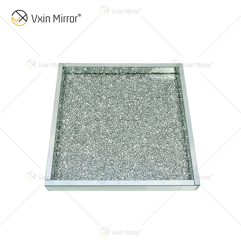 Hot Sale WXMT-019 Modern HomeDecor Silver Crushed Diamond Glass Square Mirror Trays