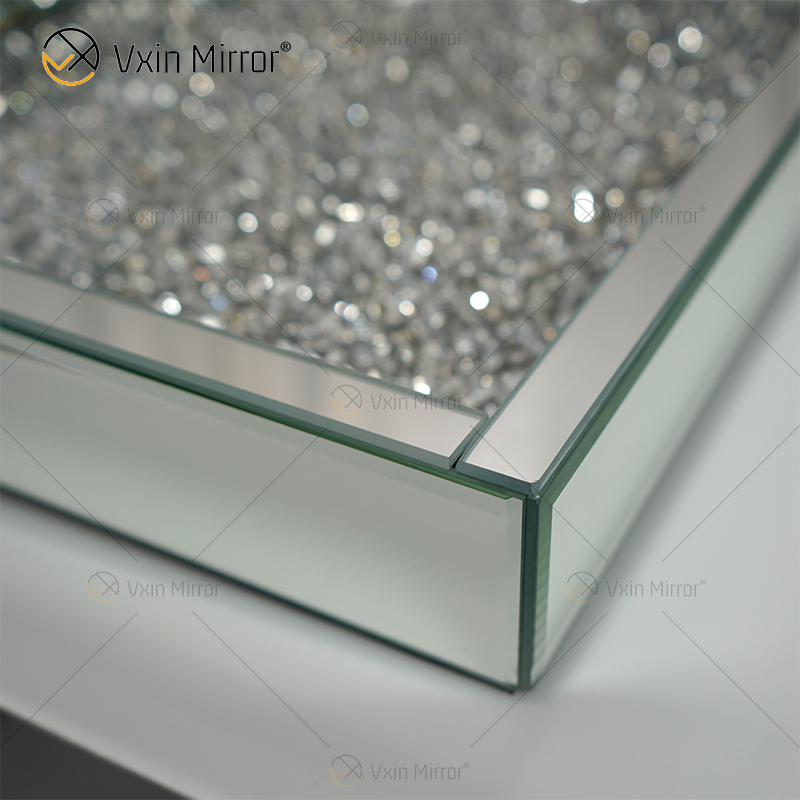 Factory Supply WXMT-016 Modern Decor Silver Crushed Diamond Mirrored Rectangle Tray