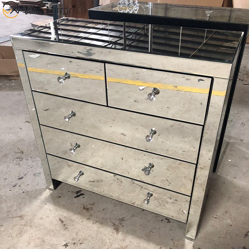 Mirrored Silver Chest of Drawers Hallway Cabinet Glass Cabinet Bedroom Home Furniture WXF-802