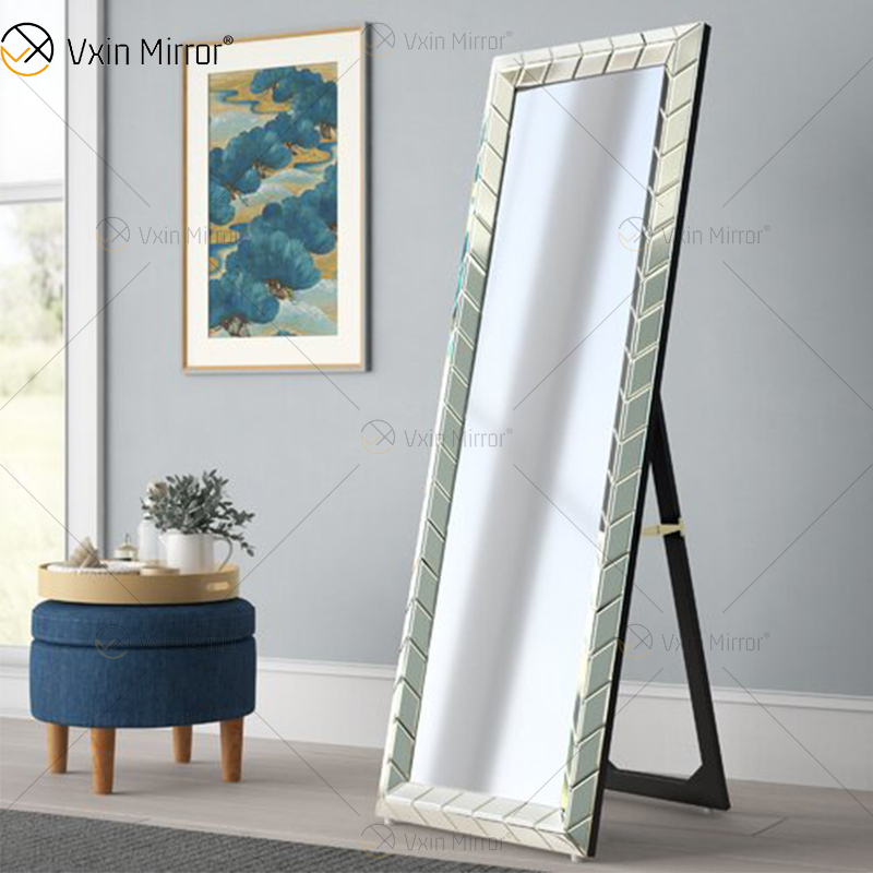 Standing Hanging Leaning Rectangle Floor Mirror 3D Modern Full Body Mirror Wall Mounted Dressing Mirror for Bedroom