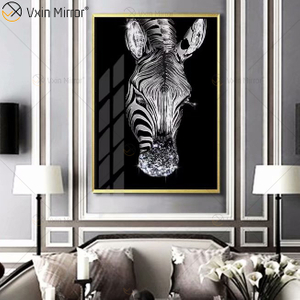 Luxury Aluminum Frame Crystal Porcelain Painting Sofa Background Wall Hanging Painting Mirror Wall Art Living Room Decoration
