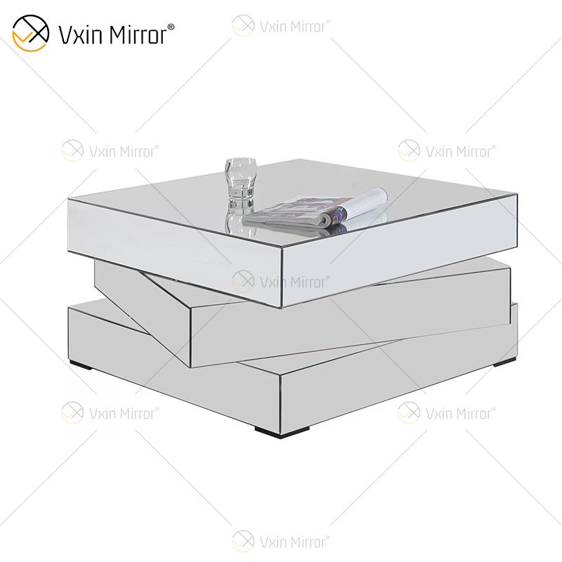 Vxin WXF-2138 3D Sparkling Crushed Diamond Geometry Mirrored Coffee Table Silver Covered with Diamonds