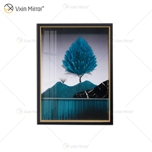 Antique Style Vxin WXPA-003 Simplicity Trees Paint Framed Mirror Wall Art Feather Hanging Picture for Living Room Set for Sale