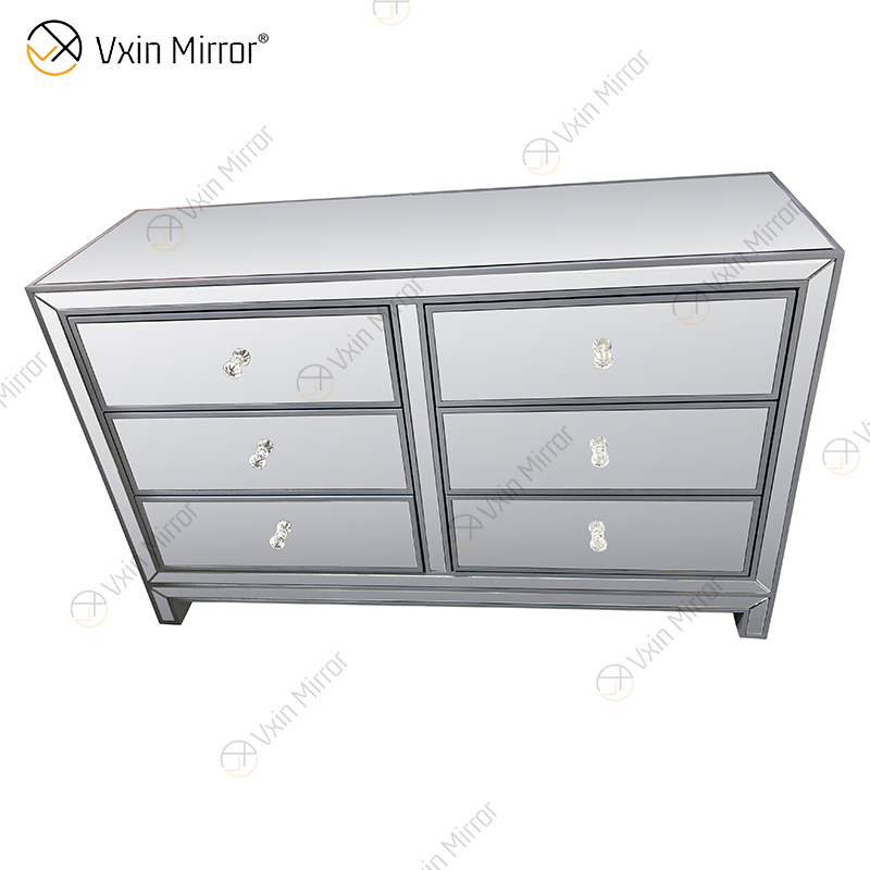 Vxin Mirror Hot Sale WXR-007 Silver Home Decor Mirored Cupboard Cabinet With 6 Drawers