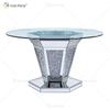 2020 New Design WXF-100 Crushed Diamond Round Silver Dining Table with Toughened Glass Table Top