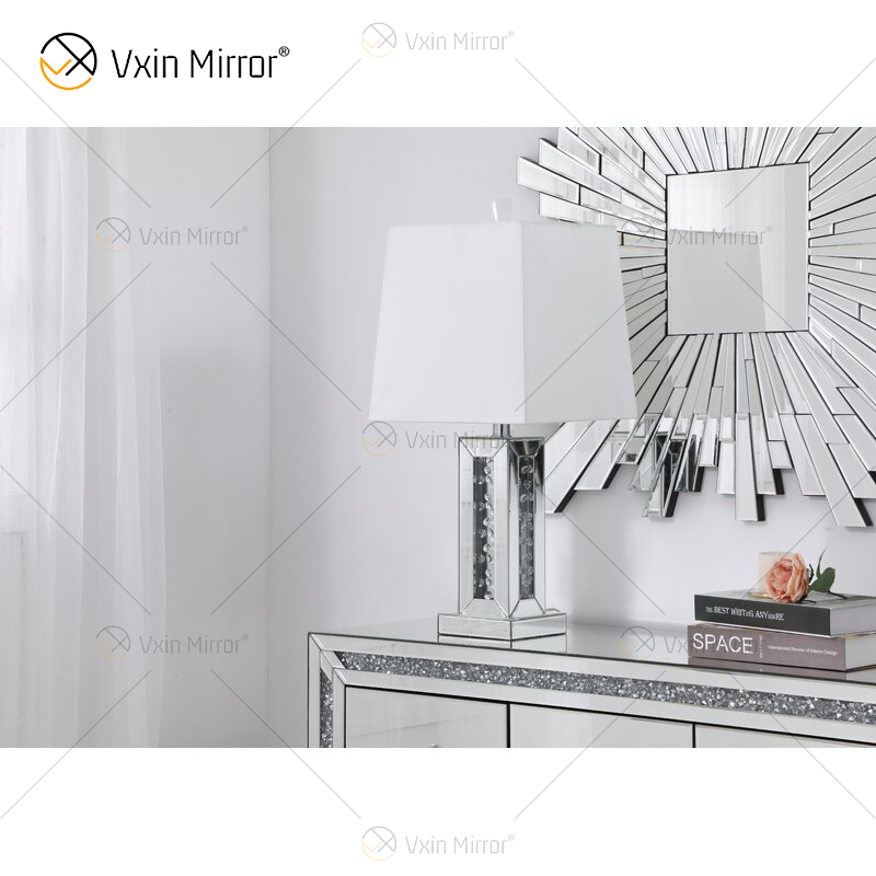 Vxin WXTL-142 Elegant Silver Crystal LED Table Mirror Lamp 3 Colors LED Light for Bedroom