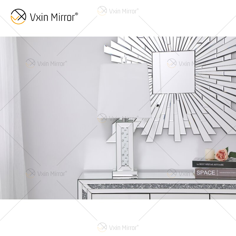 Vxin WXTL-142 Elegant Silver Crystal LED Table Mirror Lamp 3 Colors LED Light for Bedroom