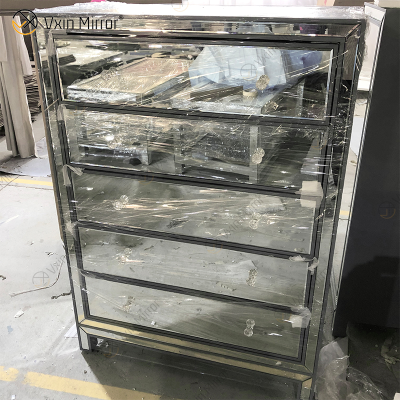 Vxin Mirror WXR-006 Silver Home Decor Mirored Cupboard Cabinet With 5 Drawers