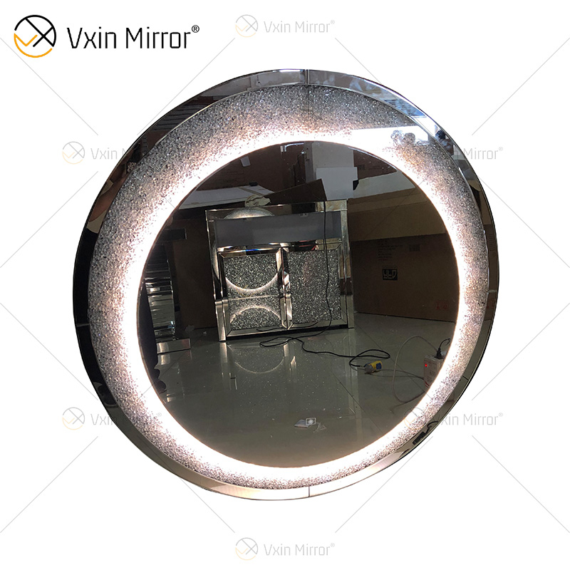 New Design Hot Sale WXM-2594 3 Color Light LED Silver Crystal Round Simple Fashion Diamond Decoration Makeup Mirror