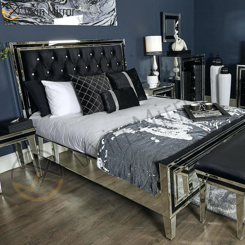Black Frame Silver Glass Mirrored King Mirror Bed Furniture