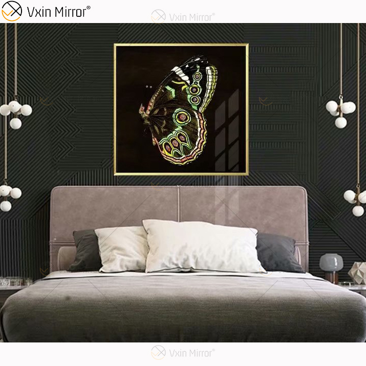 Luxury Aluminum Frame Mirror Wall Art Crystal Porcelain Painting Sofa Background Wall Hanging Painting Living Room Decoration