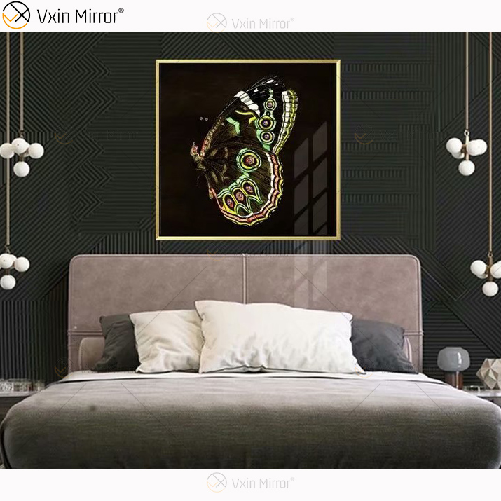Luxury Aluminum Frame Mirror Wall Art Crystal Porcelain Painting Sofa Background Wall Hanging Painting Living Room Decoration