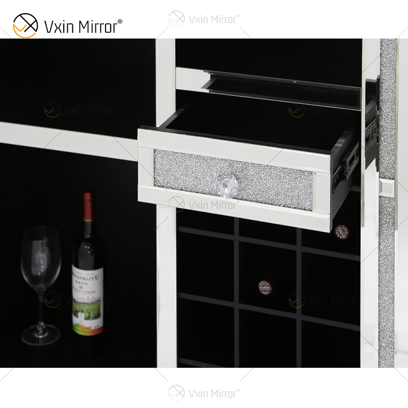 Vxin Home Decor WXF-142 Silver Mirored Crushed Diamond Tall Wine Cabinet with One Drawers