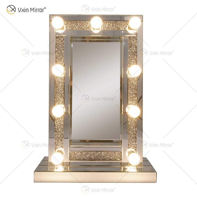 CRYSTAL SPARKLE DIAMOND CRUSH MIRRORED BEVELLED HOLLYWOOD MIRROR 9 BULB MAKE UP DRESSING TABLE WXDL-176