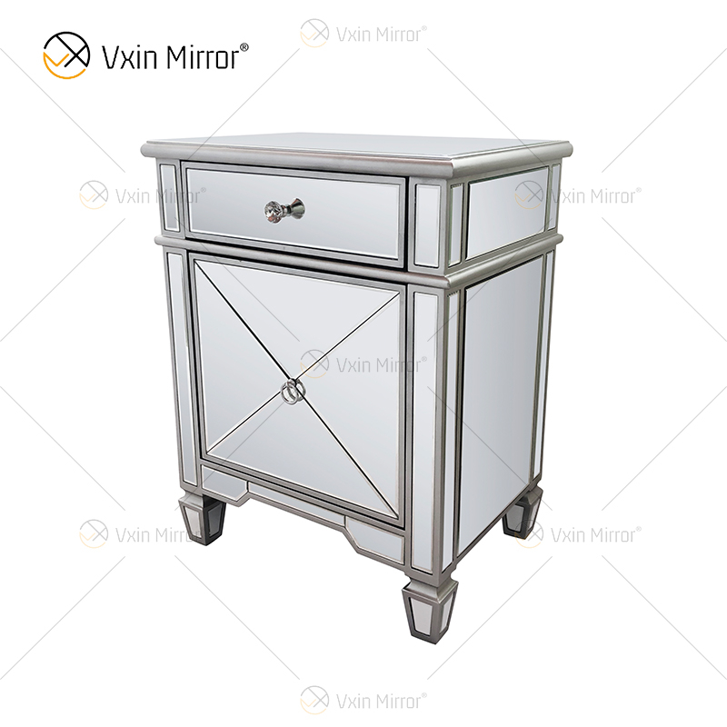 Amazing Quality WXF-873 Champagne Silver Modern Furniture Metal Nightstand With 2 Drawers Mirrored Bedside Table