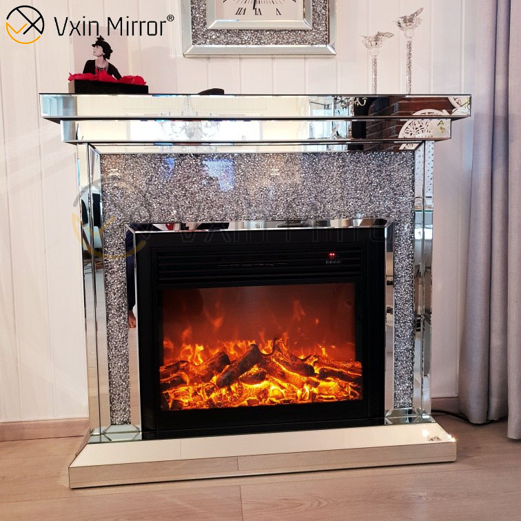 Factory Price Living Room Hotel Crushed Diamond Mirror Fireplace