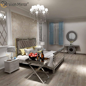 Bedroom Mirror Metal Furniture Velvet Fabric Luxury Headboard Bed Frame