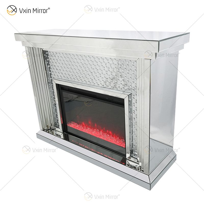 Hot Sell WXWF-1097 Sparkle Electric LED Crushed Crystal with Crystal Insert Mirror Fireplace
