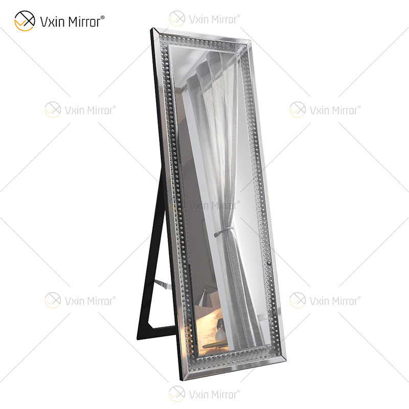 Hot Sale WXFL-2588 Modern Crystal Octagon Full Length Mirror Silver Standing Floor Mirror
