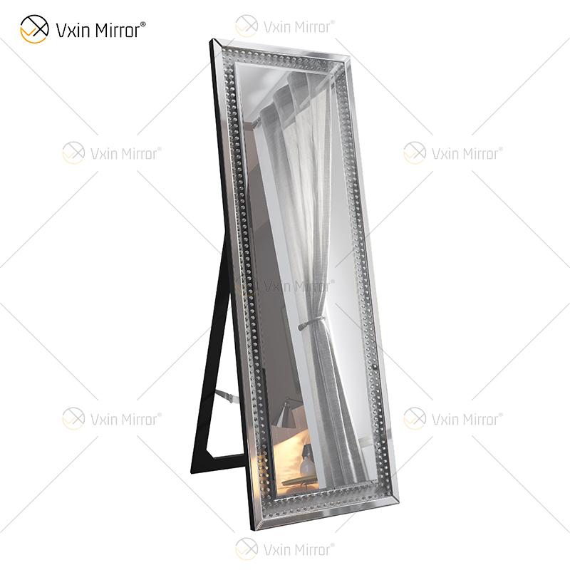 Hot Sale WXFL-2588 Modern Crystal Octagon Full Length Mirror Silver Standing Floor Mirror