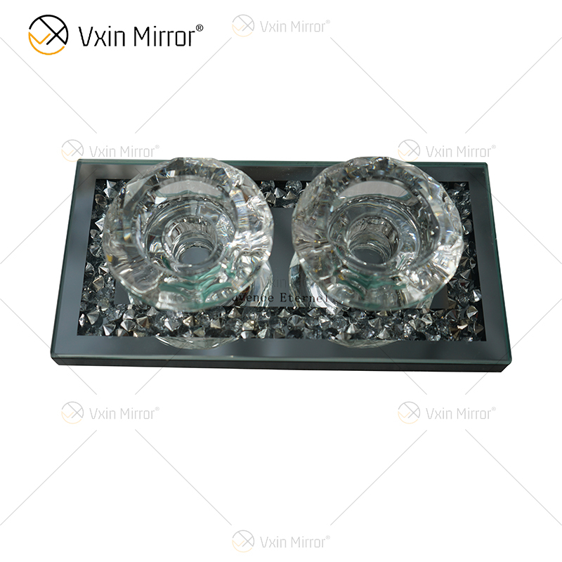 Customizable Name Modern Elegant WXCH-002 Silver Glass Crushed Diamond Candle Holder