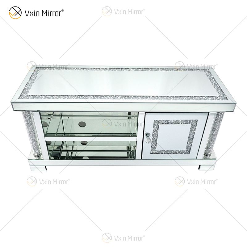 Mirrored Furniture Living Room Modern European WXF-162 Latest Design Glass Tv Stands with Diamond