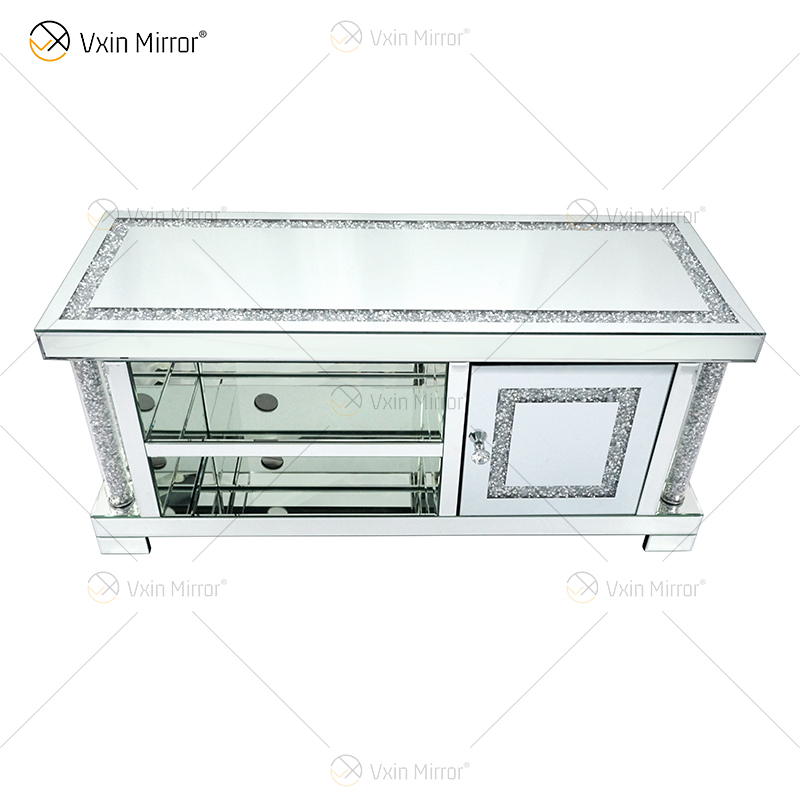Mirrored Furniture Living Room Modern European WXF-162 Latest Design Glass Tv Stands with Diamond