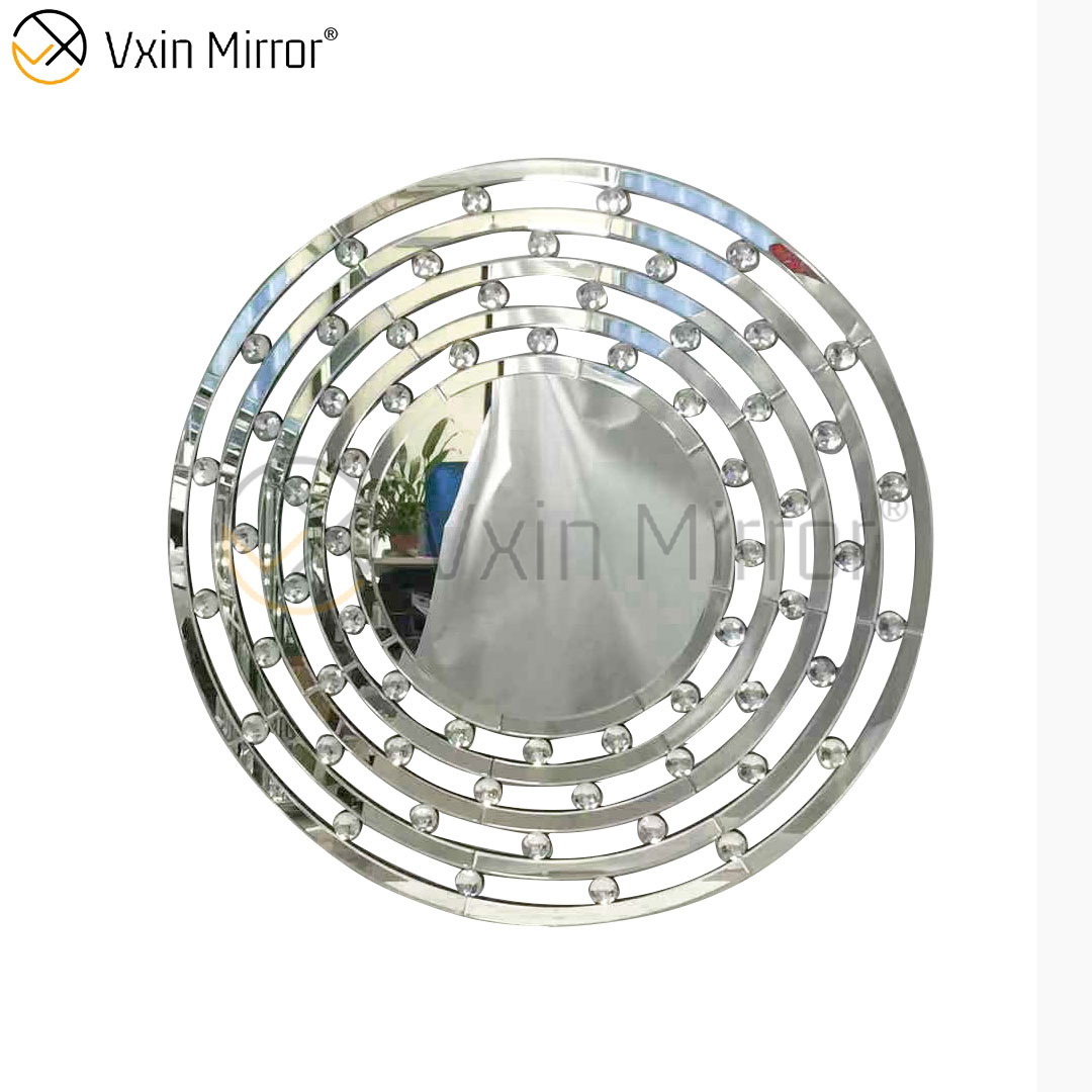 Elegant Design Decorative Mirror Silver Glass Round Crystal Wall Mirror WXM-037