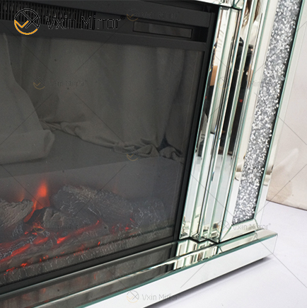 Hot Sale WXWF-1108 Silver Crushed Diamond Crystal Mirror Fireplace Mantel Home Decor with Electric Fire Inserts Mirror Fireplace