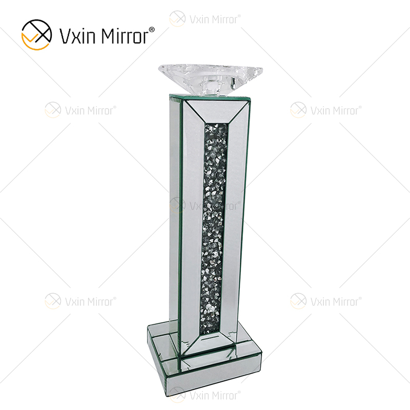 Customizable Name Modern Elegant WXP-002 Silver Crushed Diamond Mirrorr Candle Holder